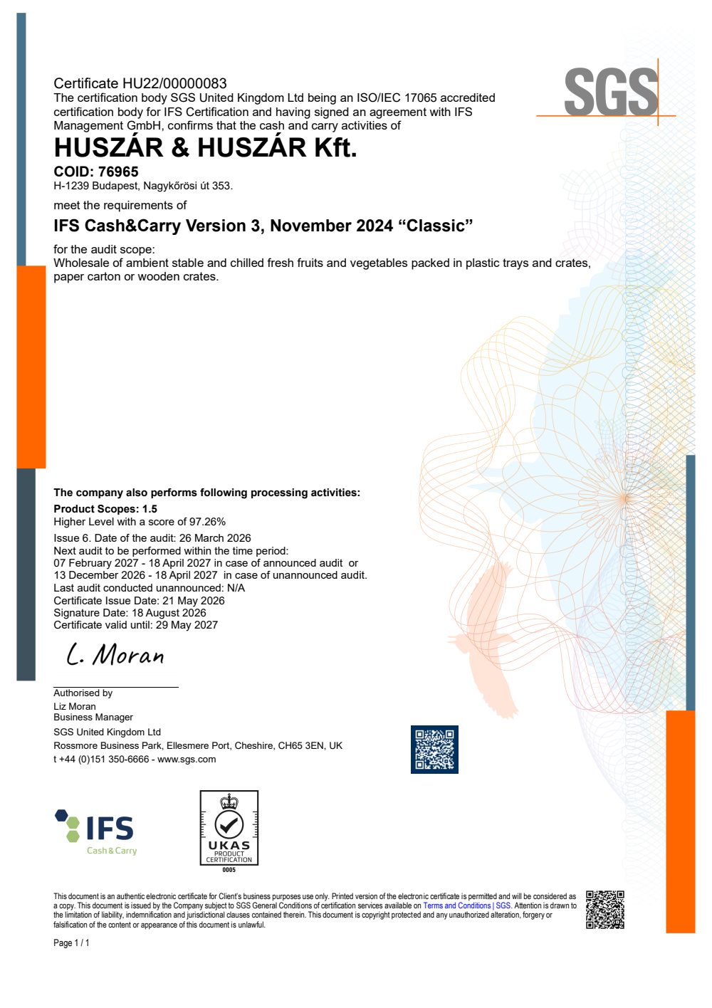 Az IFS Cash&Carry tanúsítvány